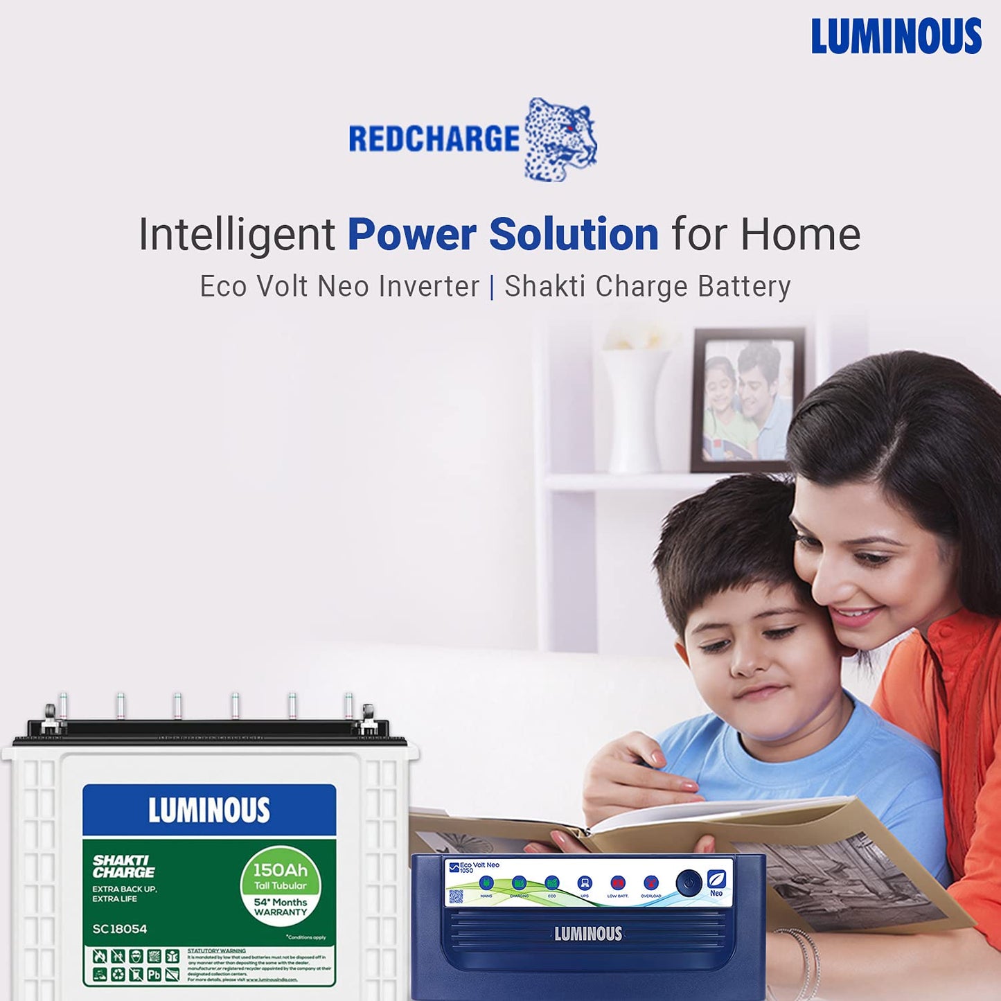 Luminous Eco Volt + 1050 with Shakti Charge SC18060 150Ah Tall Tubular Battery (White and Blue)