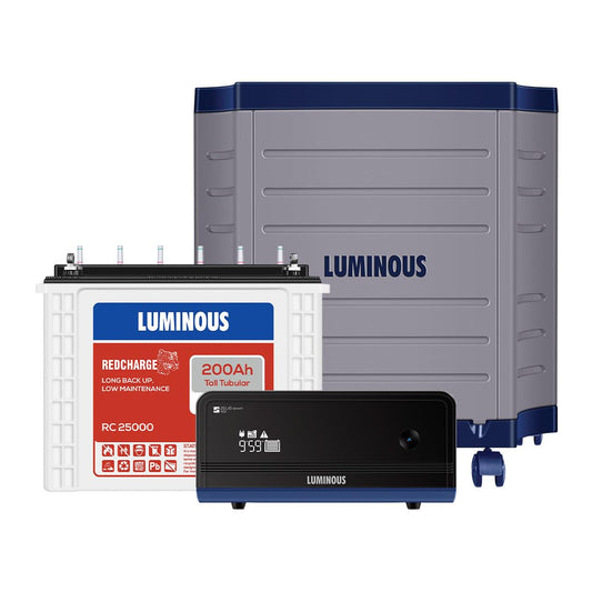 Luminous Inverter & Battery Combo with Trolley for Home, Shop & Office – Zelio+ 1100 (900VA/12V) Sine Wave Inverter + RC25000 200Ah Tall Tubular Battery | 36M Warranty on Inverter & Battery