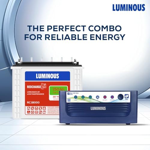 Luminous Inverter & Battery Combo for Home, Shop & Office – Eco Volt Neo 1050 (900VA/12V) Sine Wave Inverter + RC18000 150Ah Tall Tubular Battery | 36M Warranty on Inverter & Battery