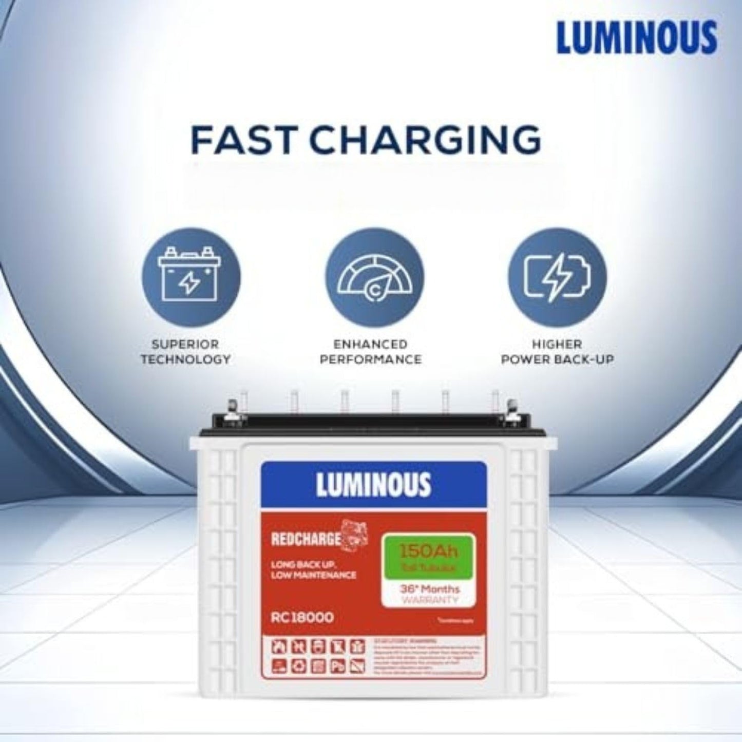 Luminous Inverter & Battery Combo for Home, Shop & Office – Eco Volt Neo 1050 (900VA/12V) Sine Wave Inverter + RC18000 150Ah Tall Tubular Battery | 36M Warranty on Inverter & Battery