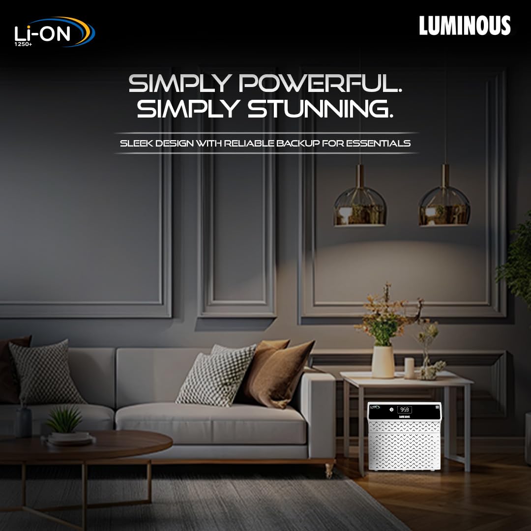 Luminous Li-On 1250 Pure Sine Wave Inverter for Home, Office & Shops | 1100/12.8V with Integrated Lithium-Ion Battery | 3X Fast Charging | LCD Display | Compact Design | 5+3 Years Warranty by Luminous