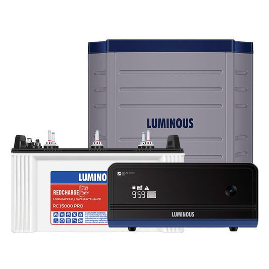 Luminous Inverter & Battery Combo with Trolley (Zelio+ 1100 Pure Sine Wave 900VA/12V Inverter, Red Charge RC 15000 PRO Short Tubular 120Ah Battery with Trolley) for Home, Office & Shops