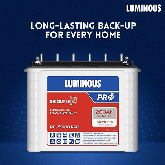 Luminous Red Charge RC 25000 PRO Tall Tubular Inverter Battery for Home, Office & Shops | 200Ah/12V High-Performance, Durable & Low Maintenance Battery | Easy Installation | 48 Months Warranty