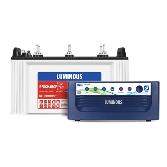Luminous Inverter & Battery Combo (Eco Volt Neo 850 Pure Sine Wave 700VA/12V Inverter with Red Charge RC18000 ST Short Tubular 150Ah Battery) for Home, Office & Shops
