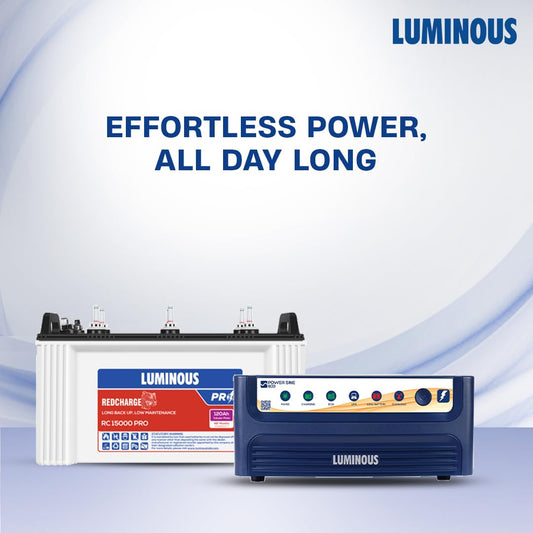 Luminous Inverter & Battery Combo (Power sine 800 Pure Sine Wave 700VA/12V Inverter with RC15000 PRO 120Ah Battery) for Home, Office & Shops