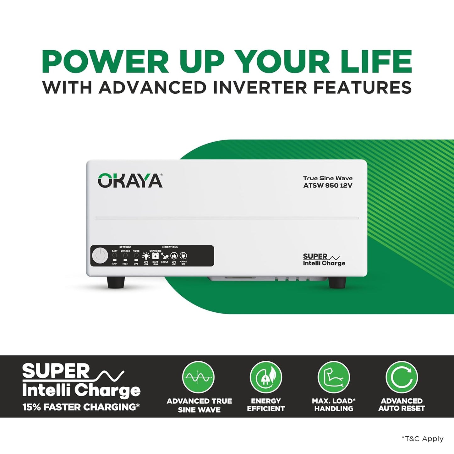 Okaya Inverter with Battery Combo for Home,Office & Shops|ATSW950 12V Pure Sine Wave Inverter 700VA with OPSJT19060 160Ah Inverter Battery |Warranty: 36 Months(Inverter) & 60 Month(Battery)