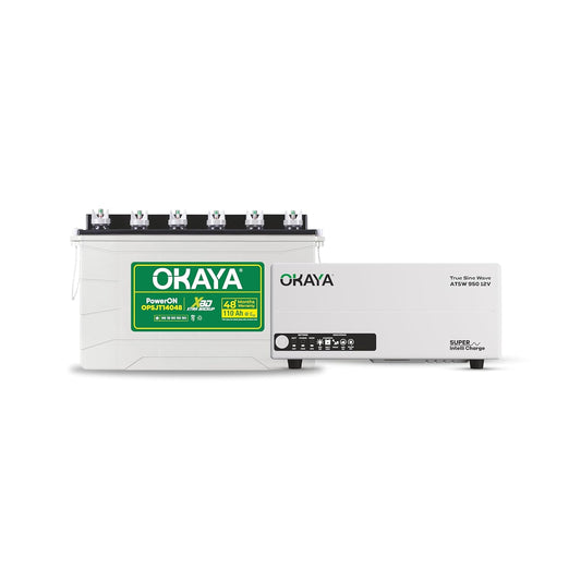 Okaya Inverter with Battery Combo for Home,Office & Shops|ATSW 950 12V Pure Sine Wave Inverter 700VA with OPSJT14048 110Ah Inverter Battery |Warranty: 36 Months(Inverter) & 48 Month(Battery)