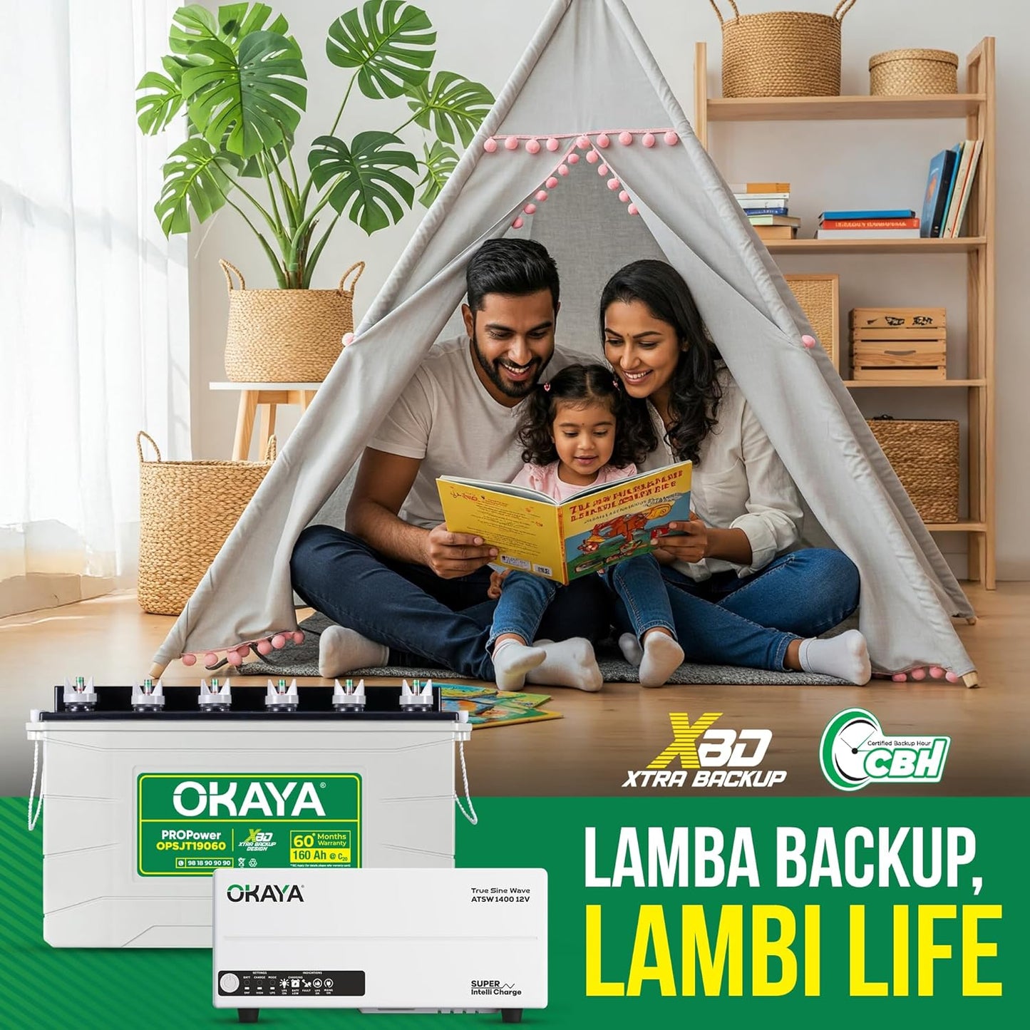 Okaya Inverter with Battery Combo for Home,Office & Shops|ATSW1400 12V True Sine Wave Inverter 1150VA with OPSJT19060 160Ah Inverter Battery |Warranty: 36 Months(Inverter) & 60 Month(Battery)