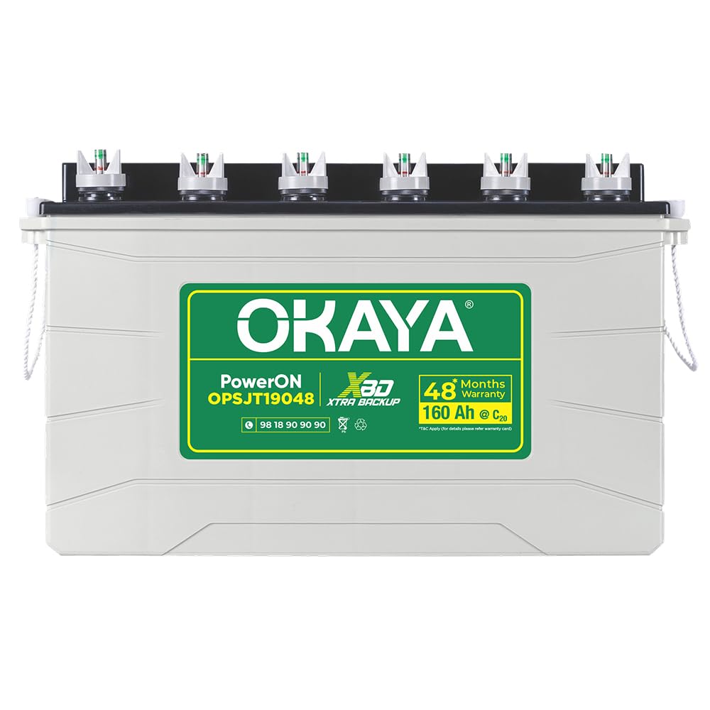 OKAYA PowerON OPSJT19048 160Ah Super Jumbo Tubular Advanced Inverter Battery for Home, Office & Shops with Certified Extra Backup | Spillage Free & Low Maintenance Design | 48 Months Warranty