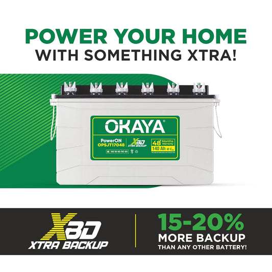 Okaya Inverter with Battery Combo for Home,Office & Shops|ATSW1700 12V Pure Sine Wave Inverter 1450VA with OPSJT17048 140Ah Inverter Battery |Warranty: 36 Months(Inverter) & 48 Month(Battery)