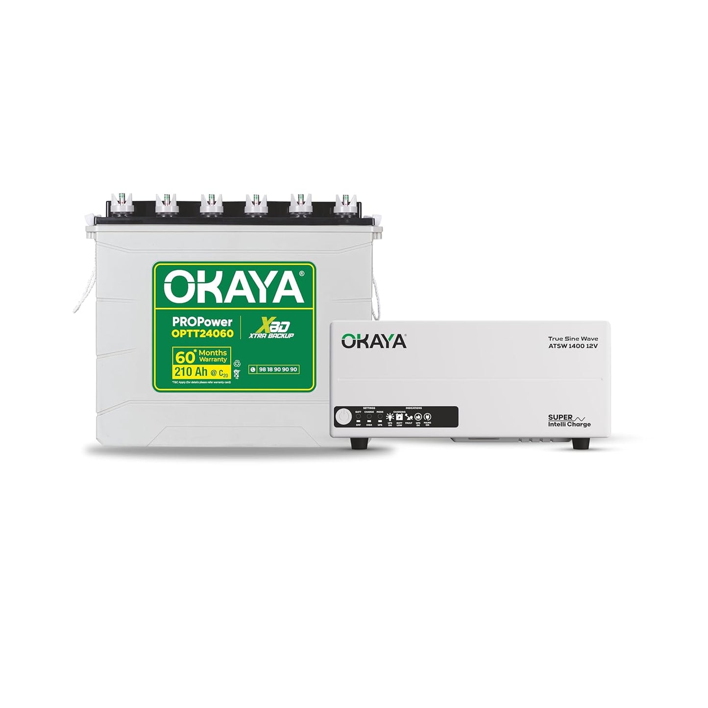 Okaya Inverter with Battery Combo for Home,Office & Shops|ATSW 1400 12V Pure Sine Wave Inverter 1150VA with OPTT24060 210Ah Inverter Battery |Warranty: 36 Months(Inverter) & 60 Month(Battery)