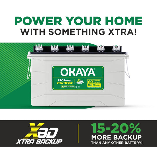 Okaya Inverter with Two Battery Combo for Home,Office & Shops|ATSW1900 24V True Sine Wave Inverter 1650VA with OPSJT19060 160Ah Inverter Battery |Warranty: 36 Months(Inverter) & 60 Month(Battery)