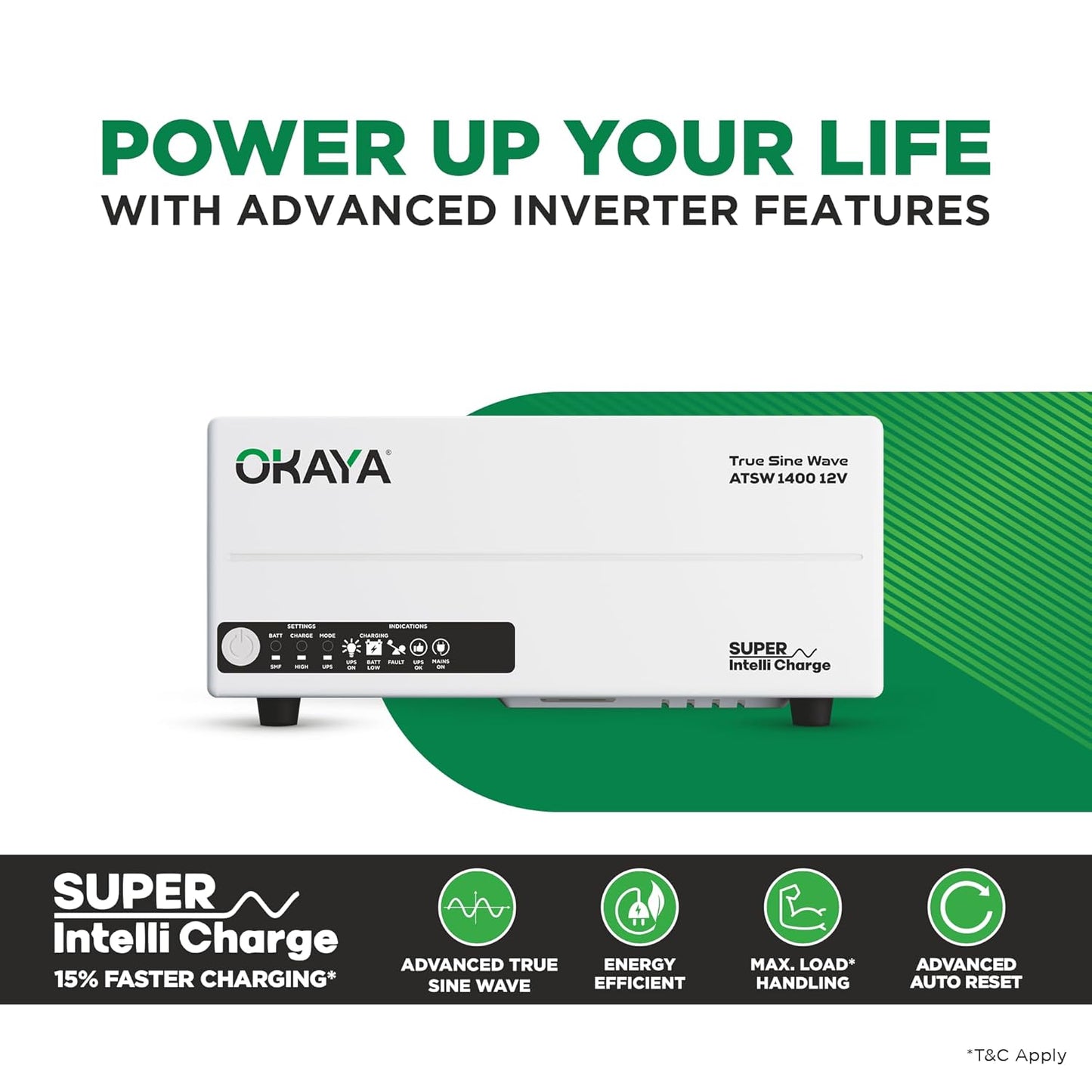 Okaya Inverter with Battery Combo for Home,Office & Shops | ATSW1400 12V True Sine Wave Inverter 1150VA with OPTT19054 160Ah Inverter Battery |Warranty: 36 Months(Inverter) & 54 Month(Battery)