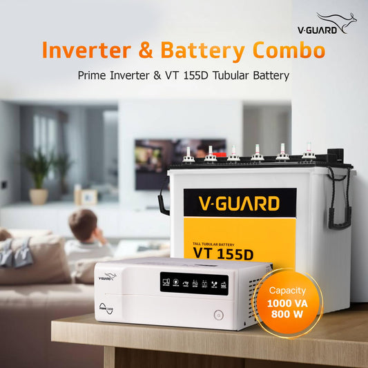 V-Guard Inverter & Battery Combo (1150 Pure Sine Wave 1000VA/12V Inverter, VT 155D 150Ah Tall Tubular Battery) for Home, Office & Shops