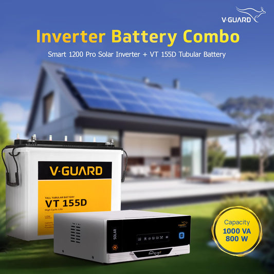 V-Guard Solar Inverter & Battery Combo (1200 s IoT Sine Solar Inverter with Tall Tubular 150Ah Battery) for Home, Office & Shops
