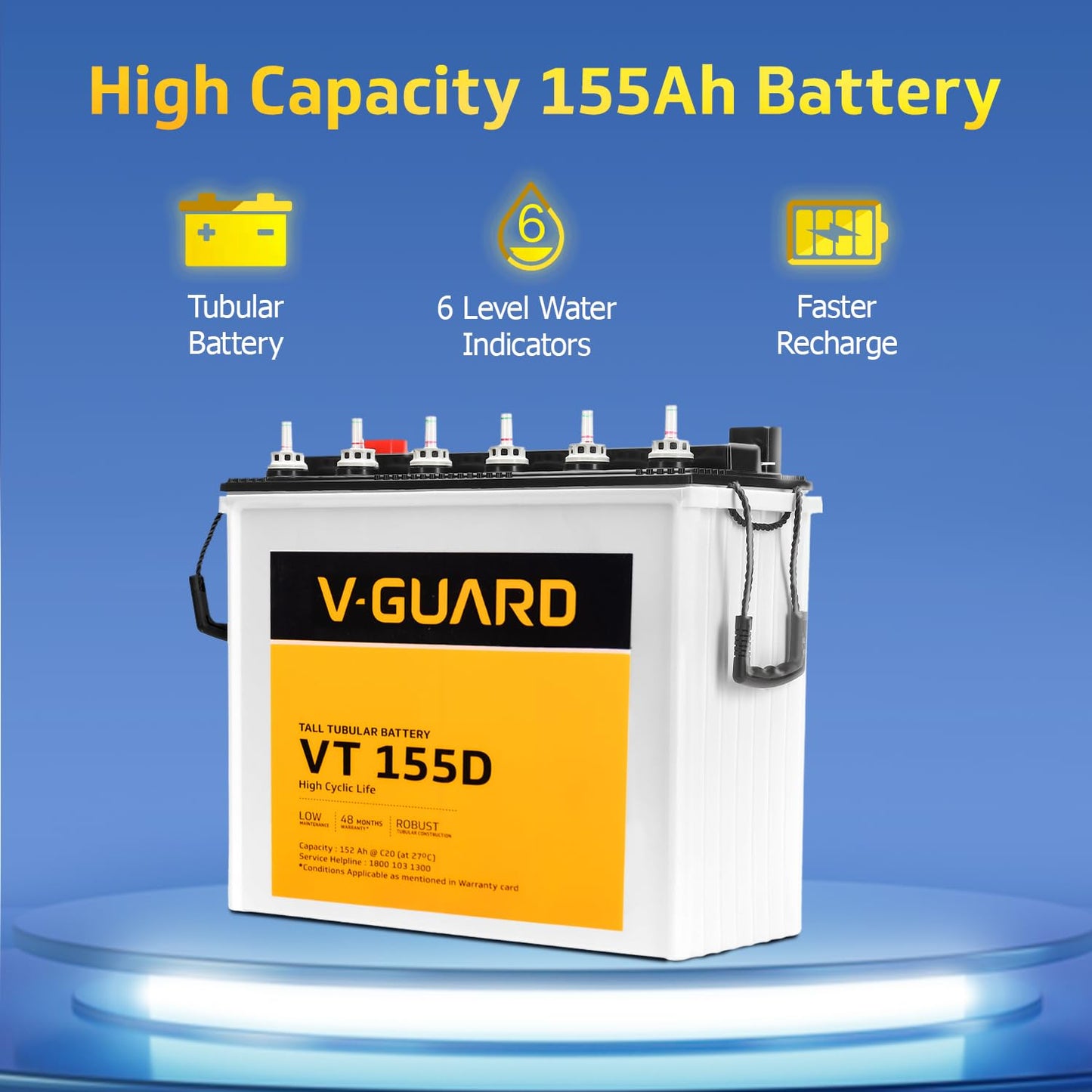 V-Guard Solar Inverter & Battery Combo (1200 s IoT Sine Solar Inverter with Tall Tubular 150Ah Battery) for Home, Office & Shops