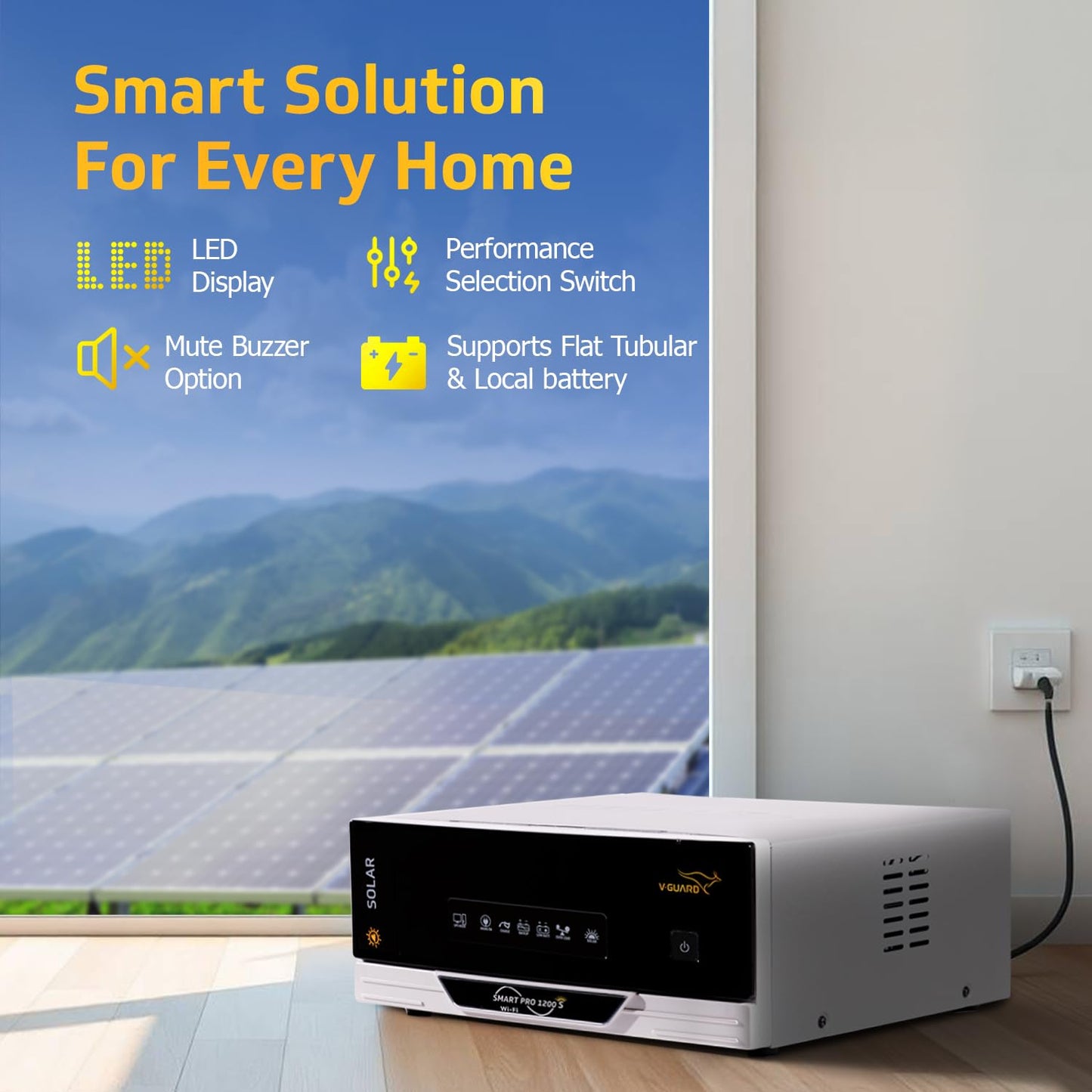 V-Guard Solar Inverter & Battery Combo (1200 s IoT Sine Solar Inverter with Tall Tubular 150Ah Battery) for Home, Office & Shops