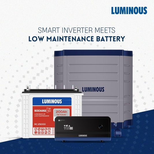 Luminous Inverter & Battery Combo with Trolley for Home, Shop & Office – Zelio+ 1100 (900VA/12V) Sine Wave Inverter + RC25000 200Ah Tall Tubular Battery | 36M Warranty on Inverter & Battery