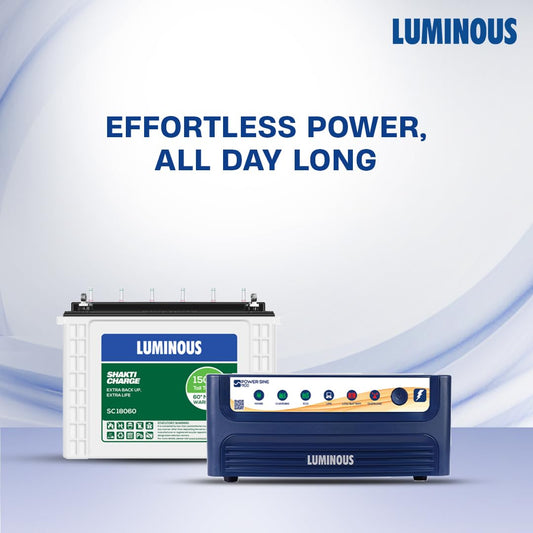 Luminous Inverter & Battery Combo with Trolley (Power Sine 1100 Pure Sine Wave 900VA/12V Inverter, Shakti Charge SC 18060 Tall Tubular 150Ah Battery with Trolley) for Home, Office and Shops