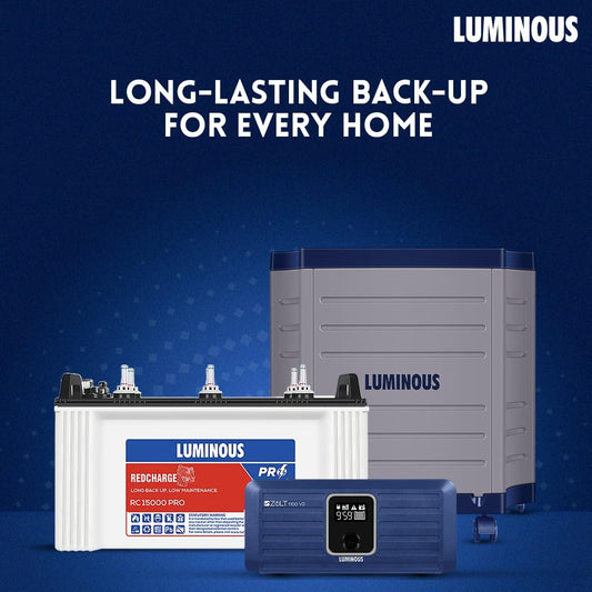 Luminous Inverter & Battery Combo with Trolley (Zolt 1100 Pure Sine Wave 900VA/12V Inverter, Red Charge RC 15000ST PRO Short Tubular 120 Ah Battery with Trolley) for Home, Office & Shops