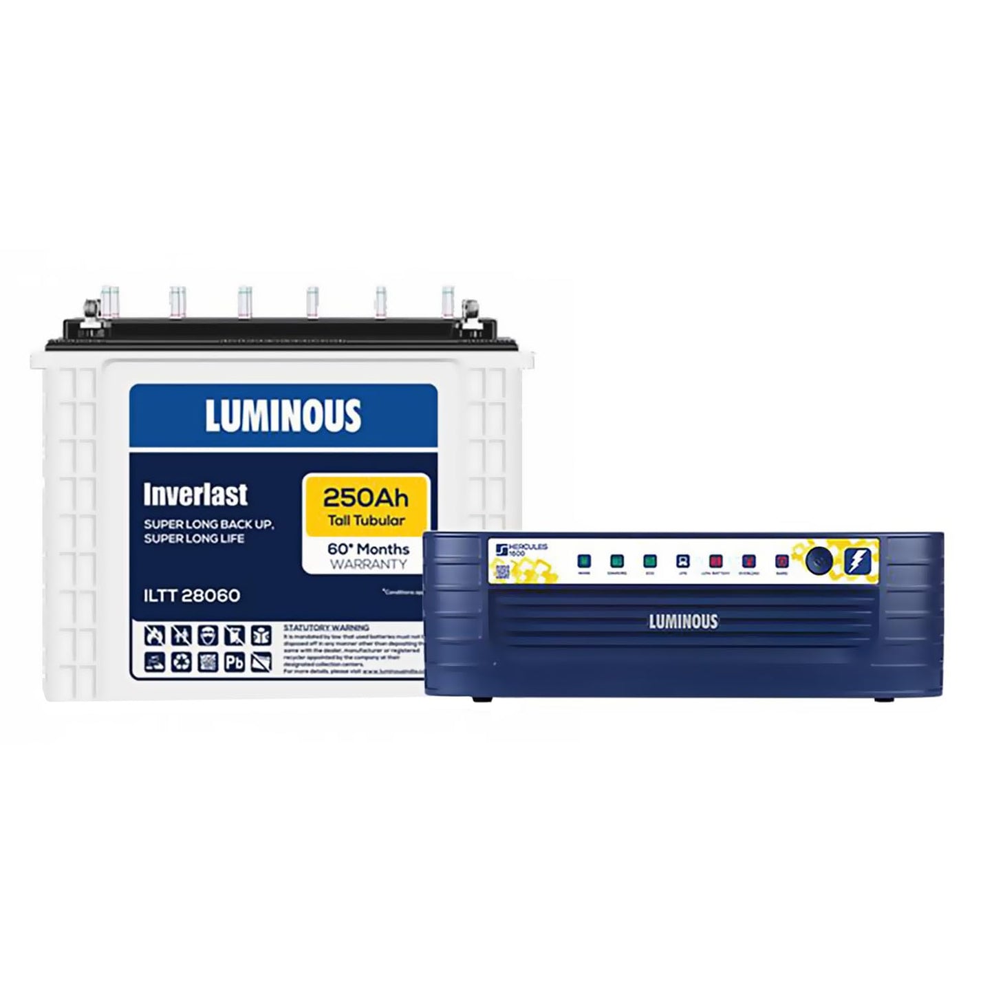 Luminous Inverter & Battery Combo (Hercules 1600 Square Wave 1500VA/12V Inverter with ILTT28060 Tall Tubular 250Ah Battery) for Home, Office & Shops