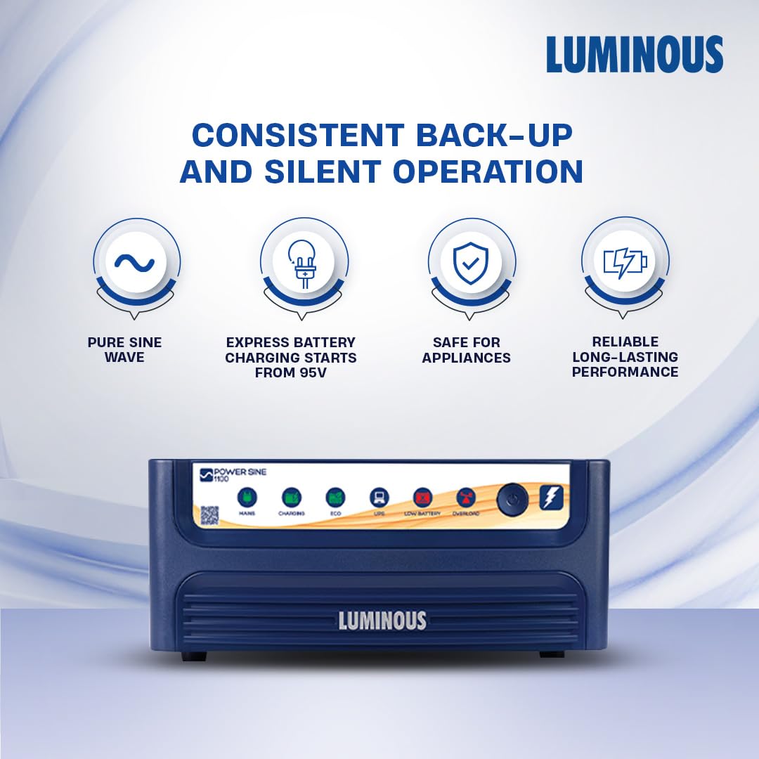 Luminous Inverter & Battery & Trolley Combo (Power sine 1100 Pure Sine Wave 900VA/12V Inverter with RC15000PRO 120Ah Battery with Trolley) for Home, Office & Shops