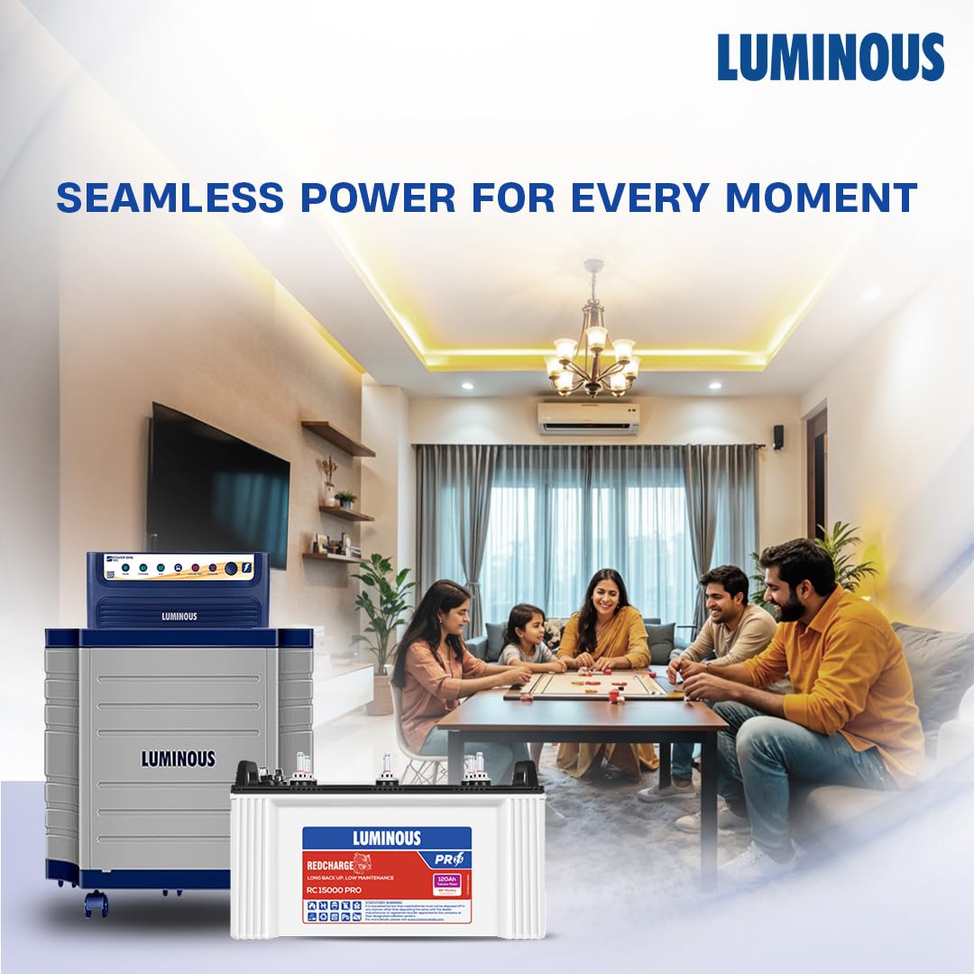 Luminous Inverter & Battery & Trolley Combo (Power sine 1100 Pure Sine Wave 900VA/12V Inverter with RC15000PRO 120Ah Battery with Trolley) for Home, Office & Shops