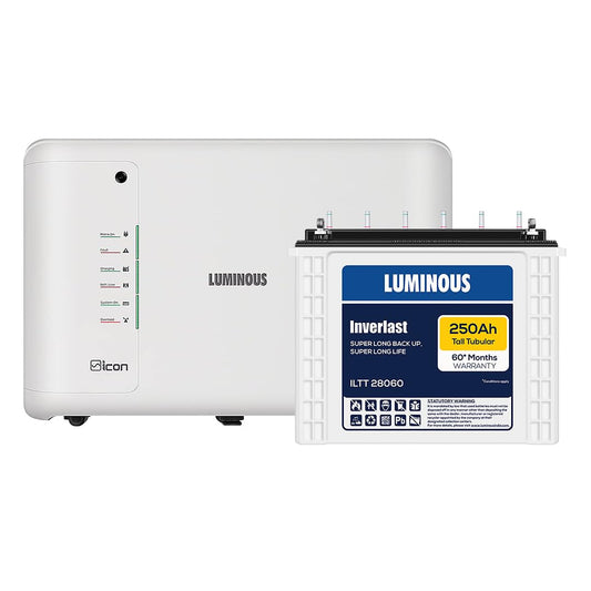 Luminous ICON 1600 Pure Sine Wave 1400 VA Inverter with ILTT28060 Tall Tubular 250Ah Battery Combo for Home, Shops & Office | Reliable Backup | 36 Months(Inverter) and 60 Months(Battery)