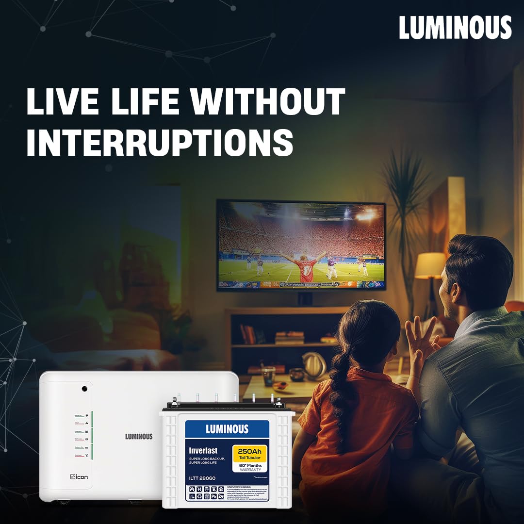 Luminous ICON 1600 Pure Sine Wave 1400 VA Inverter with ILTT28060 Tall Tubular 250Ah Battery Combo for Home, Shops & Office | Reliable Backup | 36 Months(Inverter) and 60 Months(Battery)