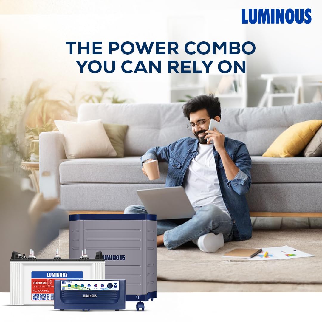 Luminous Inverter & Battery Combo for Home, Office & Shops (Eco Volt Neo 850 Pure Sine Wave Inverter, RC 15000 PRO 120 Ah Short Tubular Inverter Battery, Trolley)