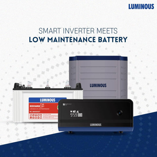 Luminous Inverter & Battery Combo with Trolley for Home, Shop & Office – Zelio+ 1100 (900VA/12V) Pure Sine Wave Inverter + RC18000ST 150Ah Short Tubular Battery | 36M Warranty on Inverter & Battery