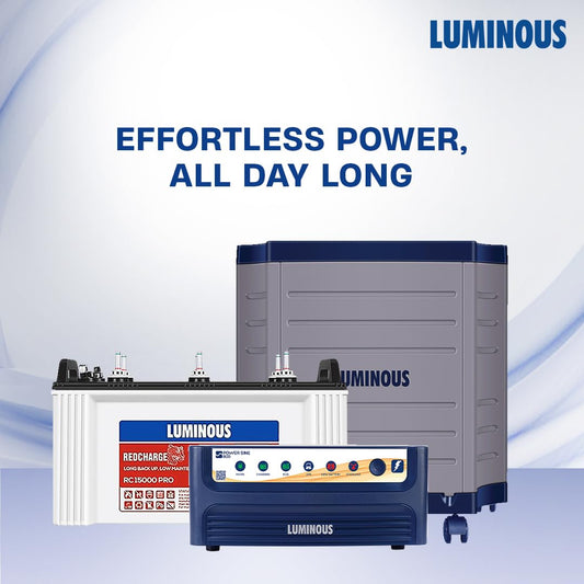 Luminous Inverter & Battery Combo (Power sine 800 Pure Sine Wave 700VA/12V Inverter with RC15000 PRO Short Tubular 120Ah Battery + Trolley) for Home, Office & Shops