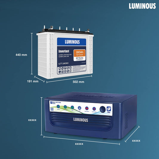 Luminous Inverter & Battery Combo for Home, Office & Shops (Eco Volt Neo 1050 Sine Wave Inverter, Inverlast ILTT 24060 180 Ah Tall Tubular Battery)