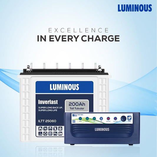 LUMINOUS Inverlast ILTT 25060 200Ah Tall Tubular Battery with Eco Volt Neo 850 Sine Wave Inverter Tubular Inverter Battery (200Ah)