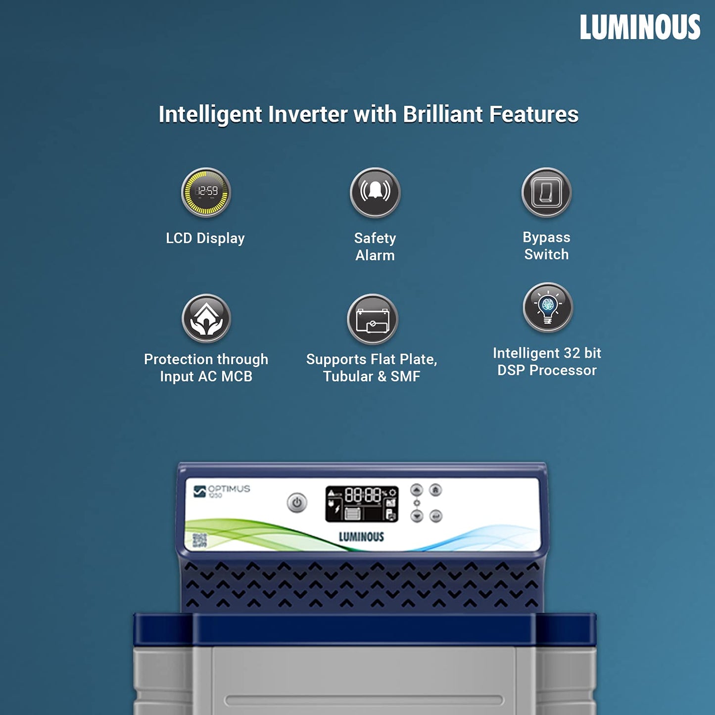 Luminous Inverter & Battery Combo with Trolley for Home, Office & Shops (Optimus 1250 Sine Wave Inverter, RC 18000 150 Ah Tall Tubular Battery & Trolley)