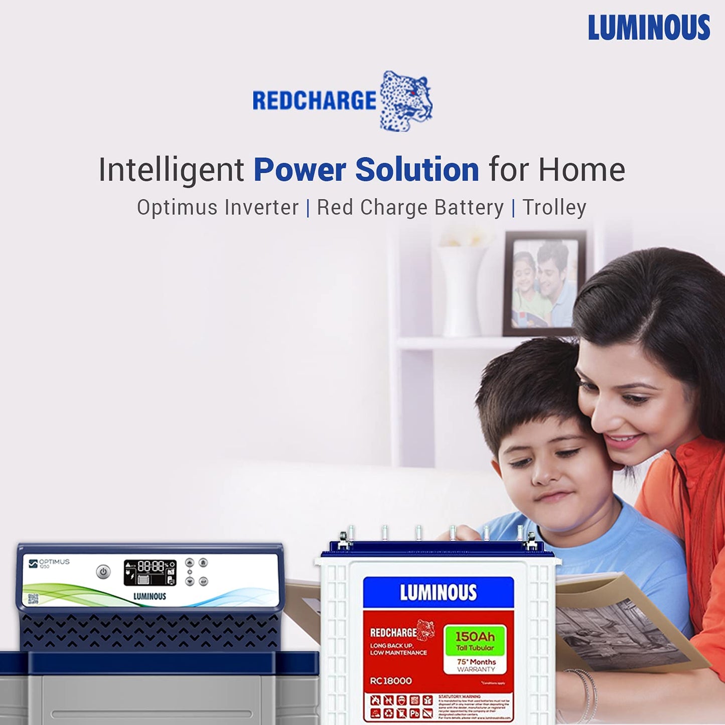 Luminous Inverter & Battery Combo with Trolley for Home, Office & Shops (Optimus 1250 Sine Wave Inverter, RC 18000 150 Ah Tall Tubular Battery & Trolley)