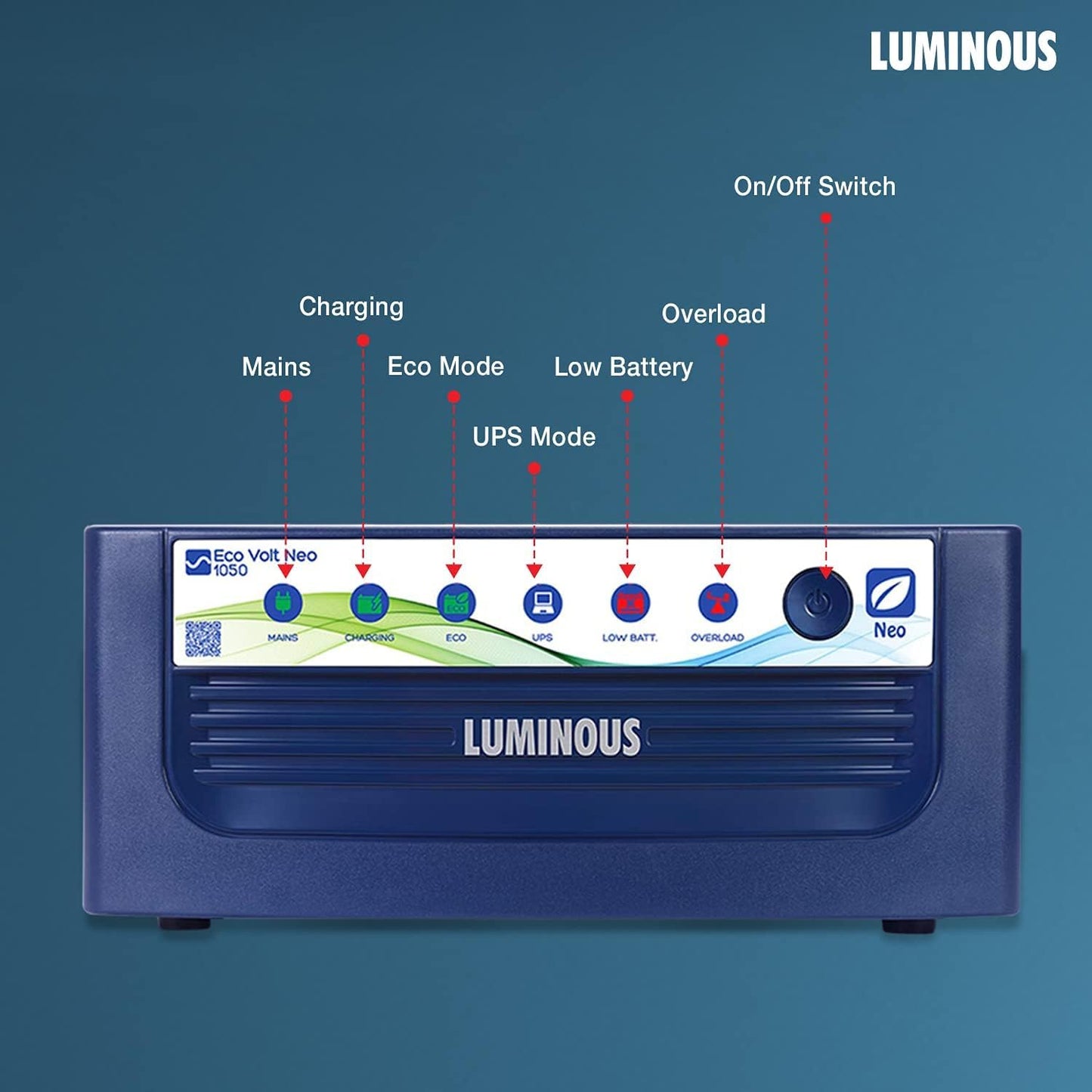 Luminous Inverter & Battery Combo for Home, Office & Shops (Eco Volt Neo 1050 Sine Wave Inverter, Red Charge 15000PRO 120Ah Battery)