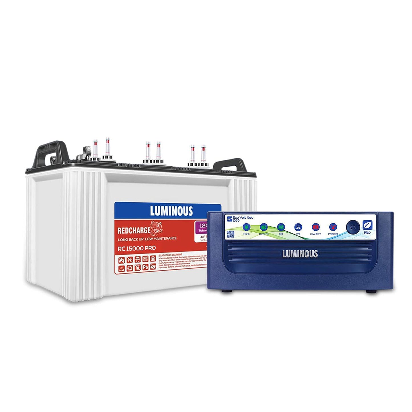 Luminous Inverter & Battery Combo for Home, Office & Shops (Eco Volt Neo 1050 Sine Wave Inverter, Red Charge 15000PRO 120Ah Battery)