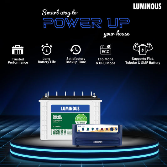Luminous Inverter & Battery Combo (Power sine 800 Pure Sine Wave 700VA/12V Inverter with SC 18060 Tall Tubular 150Ah Battery) for Home, Office & Shops