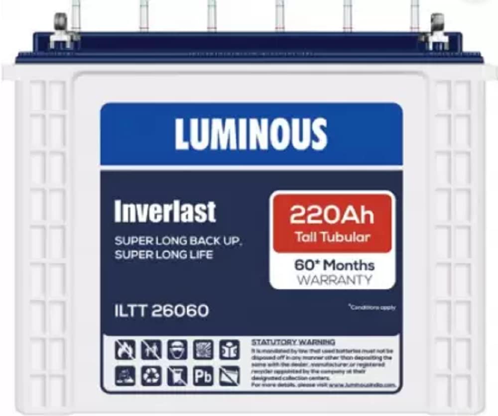 Luminous Eco Volt Neo 1550 Inverter (1400VA/12V Pure Sinewave) with ILTT26060 220Ah Battery Combo for Home, Office & Shops – | Easy Installation, Low Maintenance, 36+60 Months Warranty