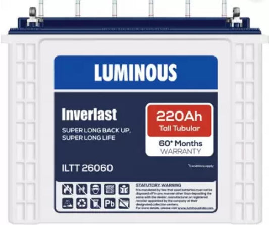 Luminous Eco Volt Neo 1550 Inverter (1400VA/12V Pure Sinewave) with ILTT26060 220Ah Battery Combo for Home, Office & Shops – | Easy Installation, Low Maintenance, 36+60 Months Warranty