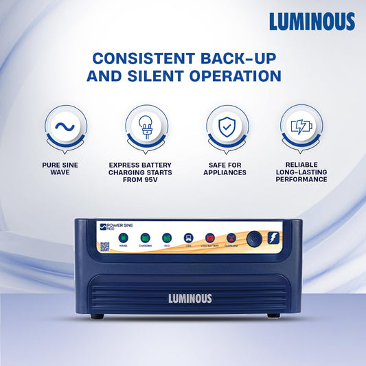 Luminous Inverter & Battery Combo (Power sine 1100 Pure Sine Wave 900VA/12V Inverter with ILTT20060 Tall Tubular 160Ah Battery + Trolley) for Home, Office & Shops