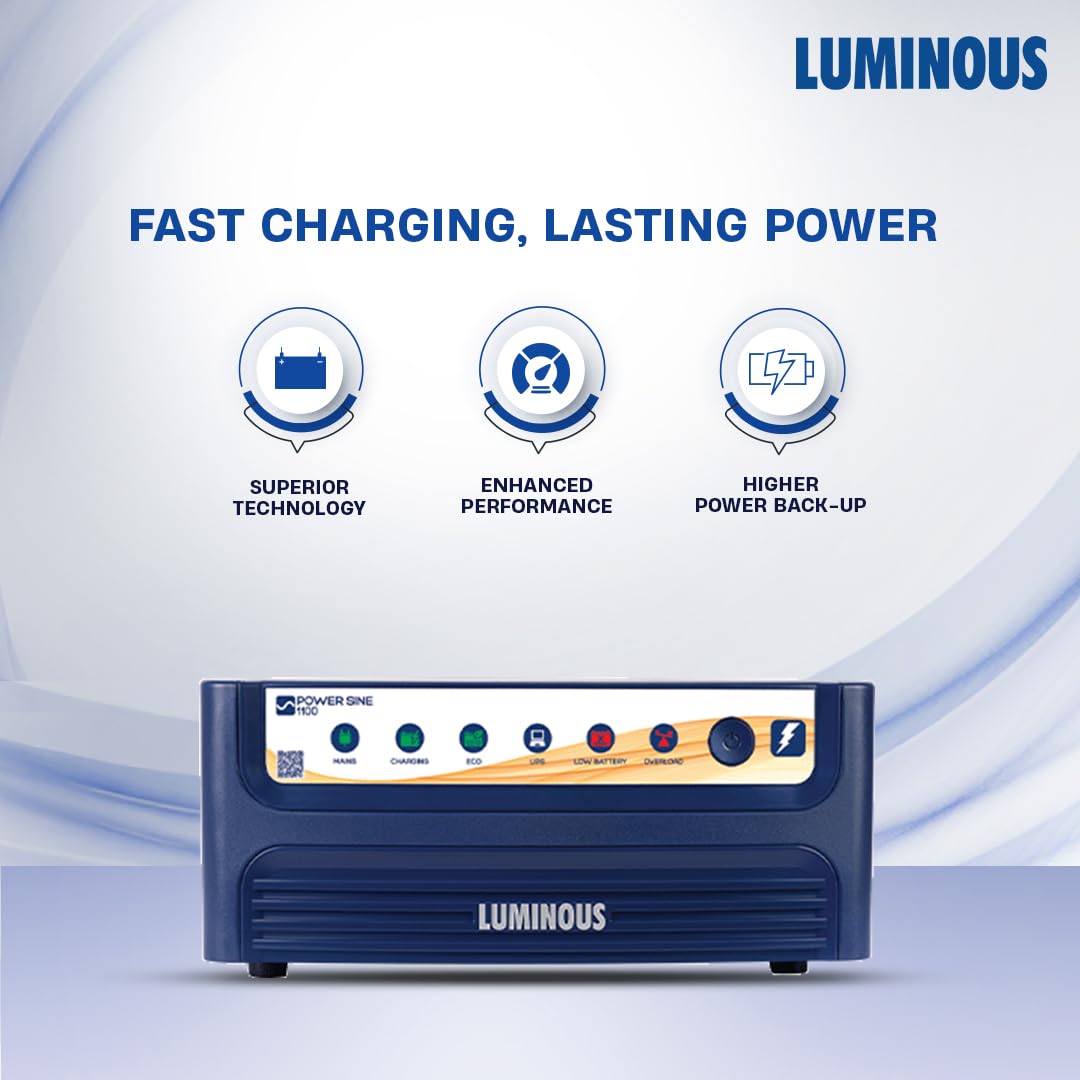Luminous Inverter & Battery Combo (Power sine 1100 Pure Sine Wave 900VA/12V Inverter with ILTT20060 Tall Tubular 160Ah Battery + Trolley) for Home, Office & Shops