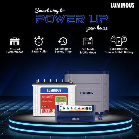 Luminous Inverter & Battery Combo (Power sine 800 Pure Sine Wave 700VA/12V Inverter with RC 18000 Tall Tubular 150Ah Battery + Trolley) for Home, Office & Shops