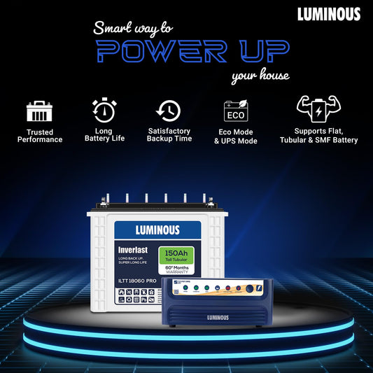 Luminous Inverter & Battery Combo (Power sine 800 Pure Sine Wave 700VA/12V Inverter with ILTT18060PRO Tall Tubular 150Ah Battery) for Home, Office & Shops