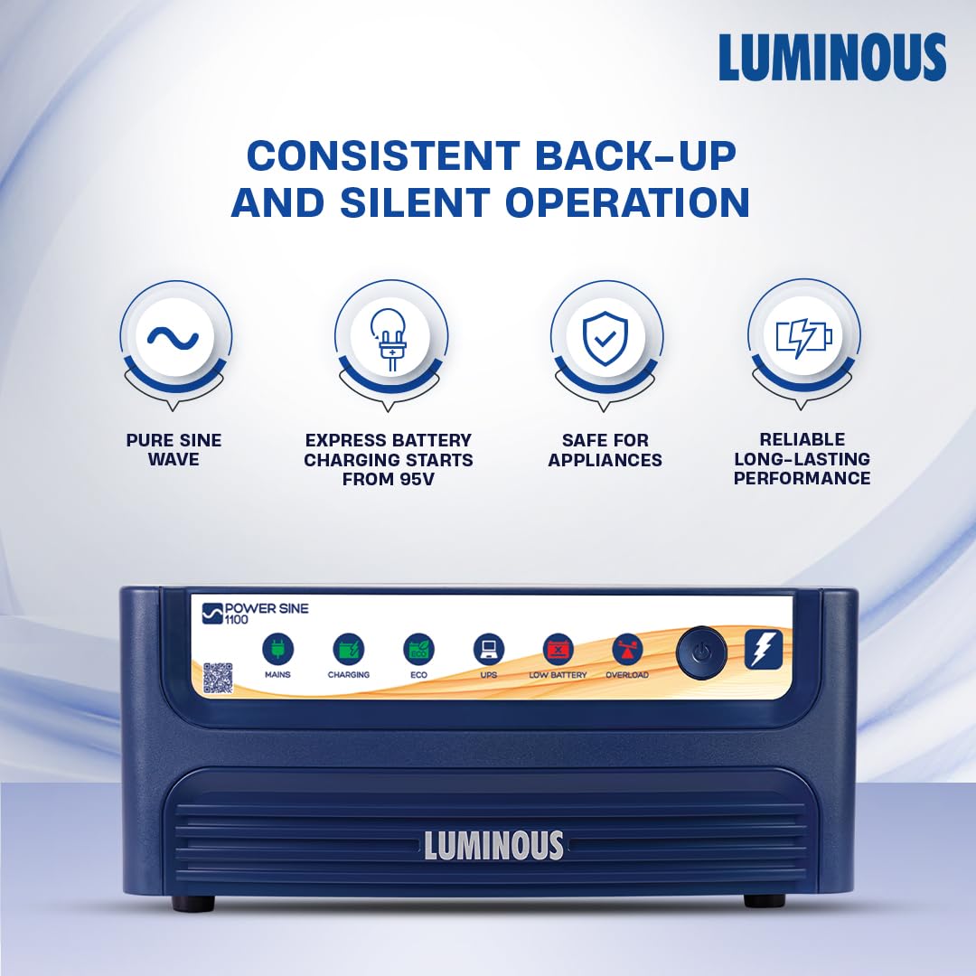 Luminous Inverter & Battery Combo (Power sine 1100 Pure Sine Wave 900VA/12V Inverter with Red Charge RC25000 PRO 200Ah Battery) for Home, Office & Shops