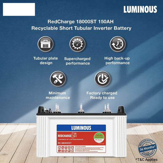 Luminous Eco Volt Neo 850 Pure Sine Wave Inverter + Red Charge RC18000 ST 150 Ah Short Tubular Battery Combo with Trolley for Home, Office & Shops (Blue & White)
