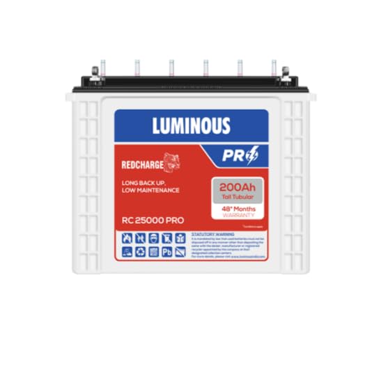Luminous Inverter & Battery Combo (Hercules 1500 Pure Sine Wave 1400VA/12V Inverter with RC25000 PRO Tall Tubular 200Ah Battery) for Home, Office & Shops