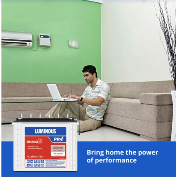 Luminous Inverter & Battery Combo (Hercules 1500 Pure Sine Wave 1400VA/12V Inverter with RC25000 PRO Tall Tubular 200Ah Battery) for Home, Office & Shops