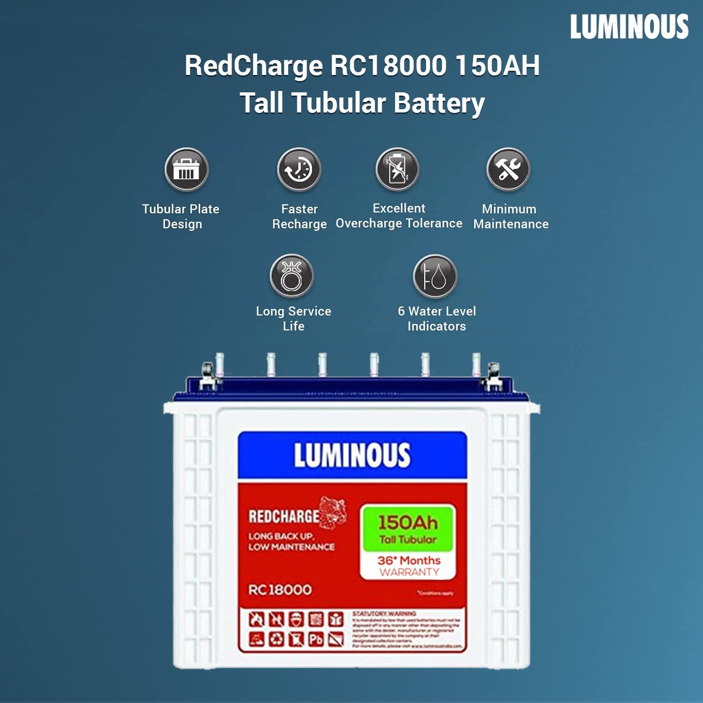 Luminous Inverter & Battery Combo for Home, Office & Shops (Hercules 1500 + RC 18000)